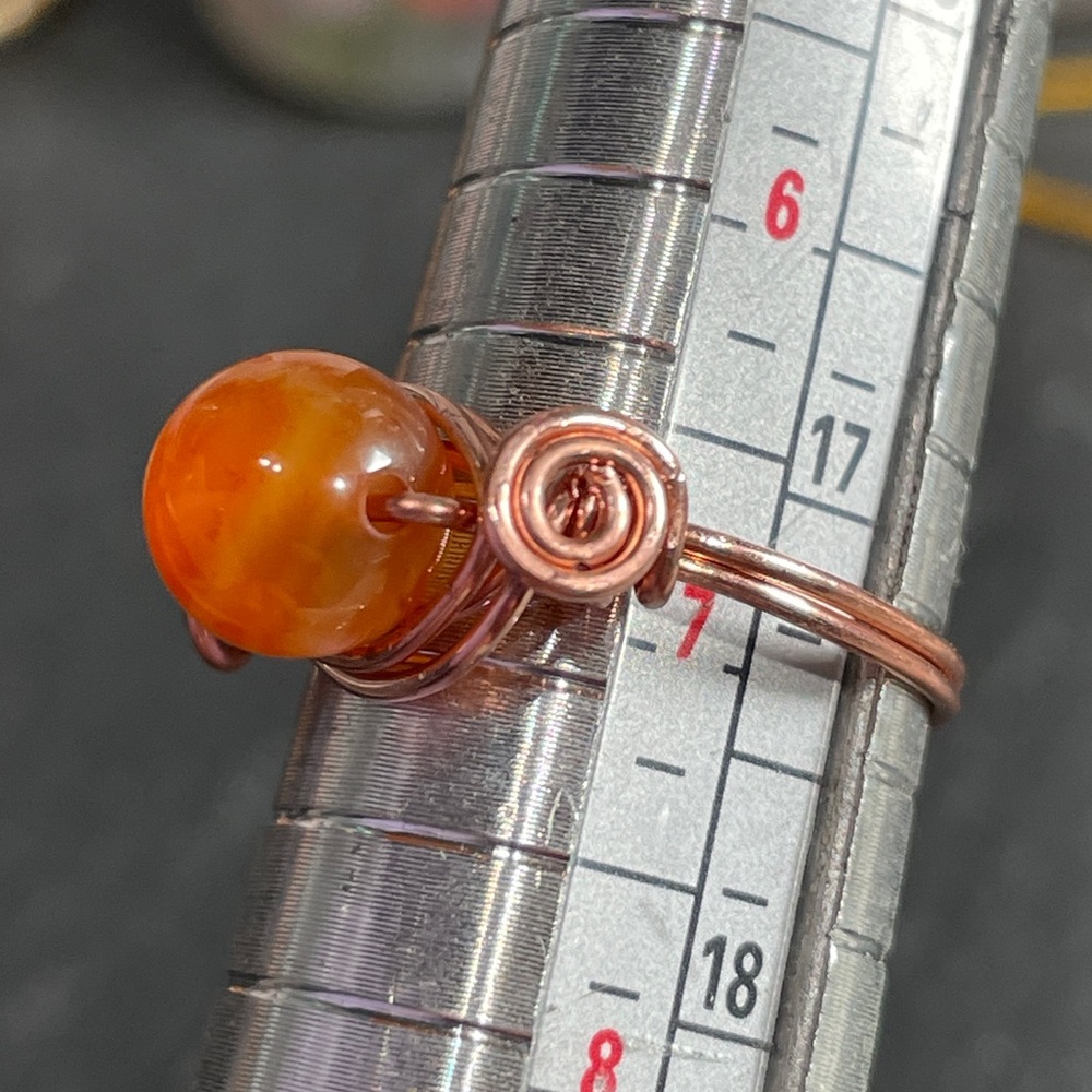 Artisan Copper Wire Wrapped Carnelian Ring - Picture 3 of 5